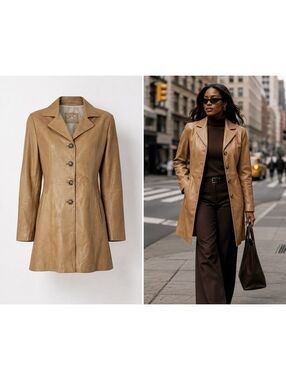 Vtg 90s Vera Pelle Italian Leather Coat Camel Tan Tailored Jacket Italy M